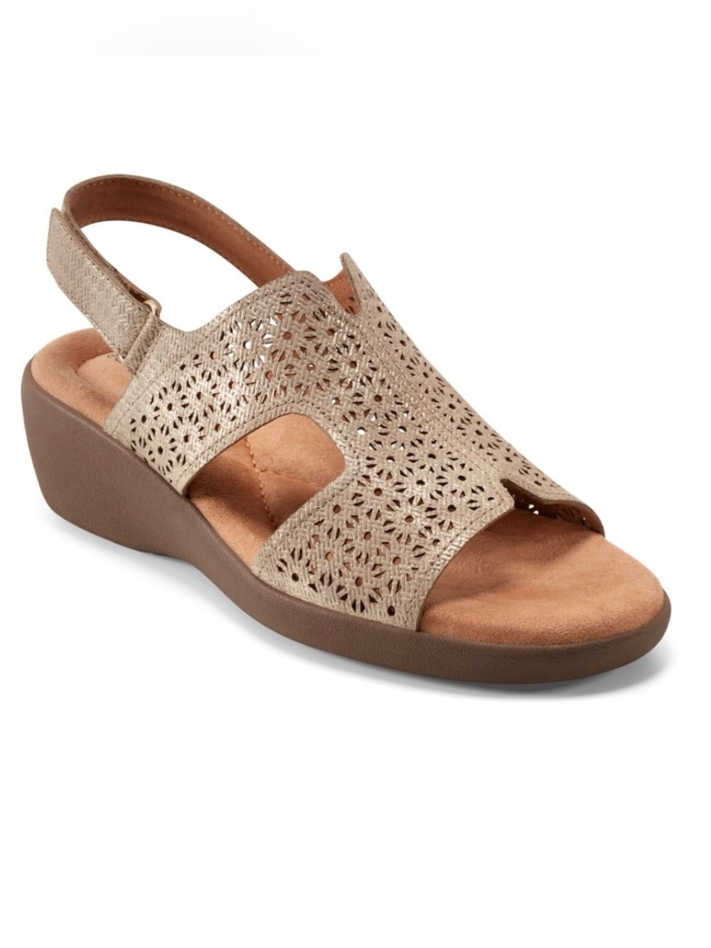 ♥️♥️ Easy Spirit Women’s Kali Wedge Open/ Round Toe Flat Heel Sandal - Gold 7.5M